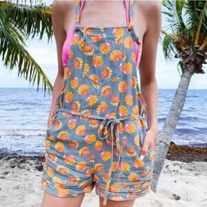 Crescent Creepers Romper Overalls Shorts Hawaiian Sunrise Sea Shell XL